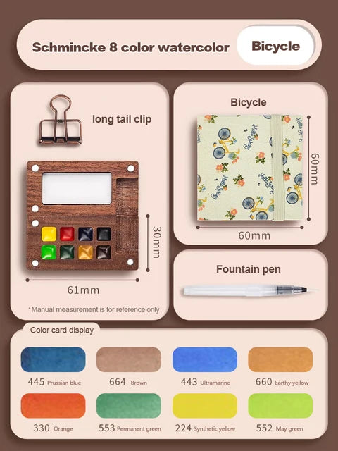 Mingke Mini Watercolor Paint Box with Notebook - 8 Colors