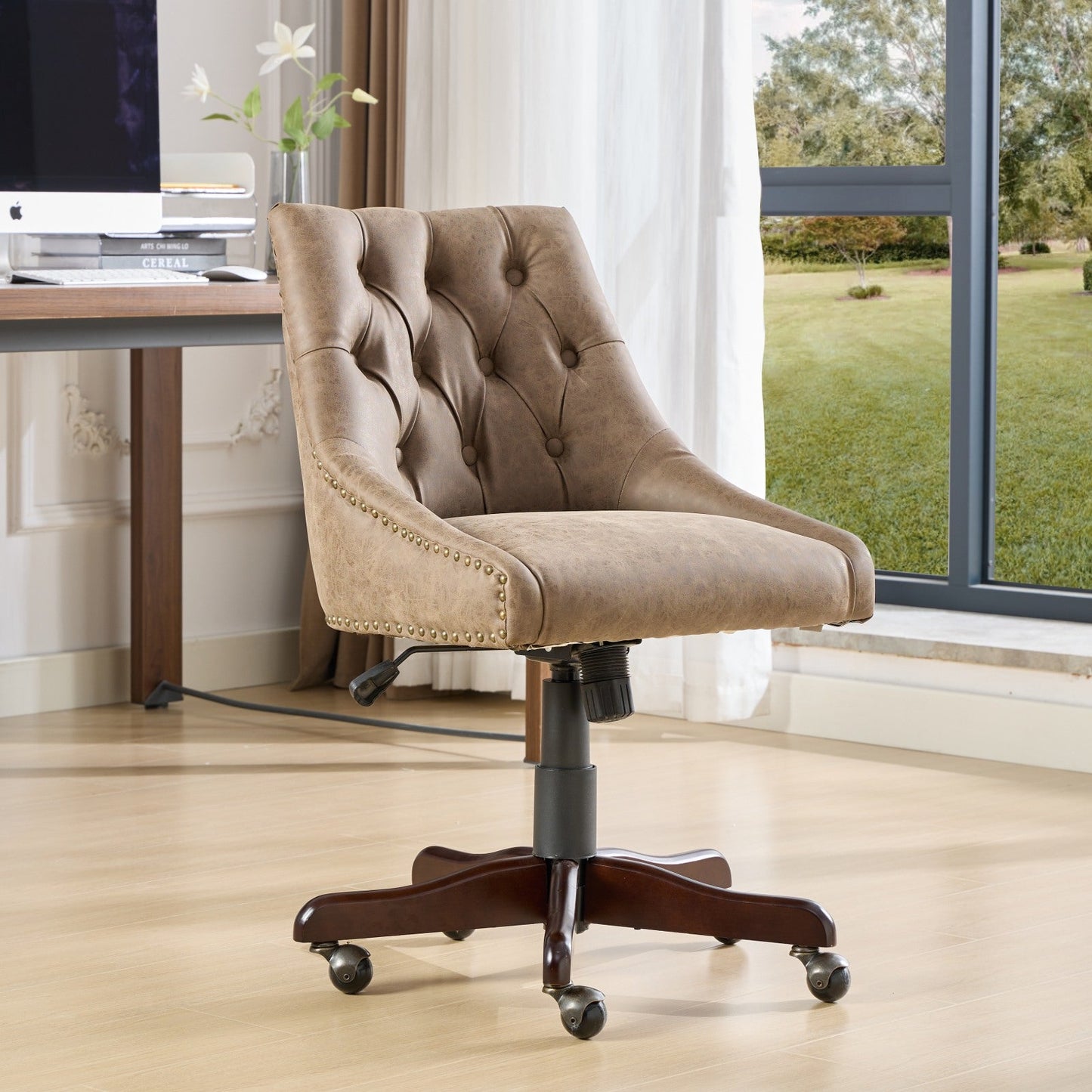 Silla de Oficina de Estilo Retro Medieval de Piel de Oveja - Marrón
