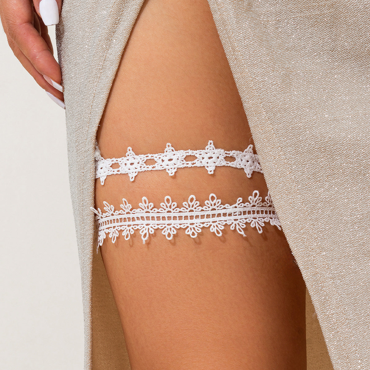 Sexy hot girl elastic band lace leg ring fashionable alloy ribbon tassel leg chain female - Korvel