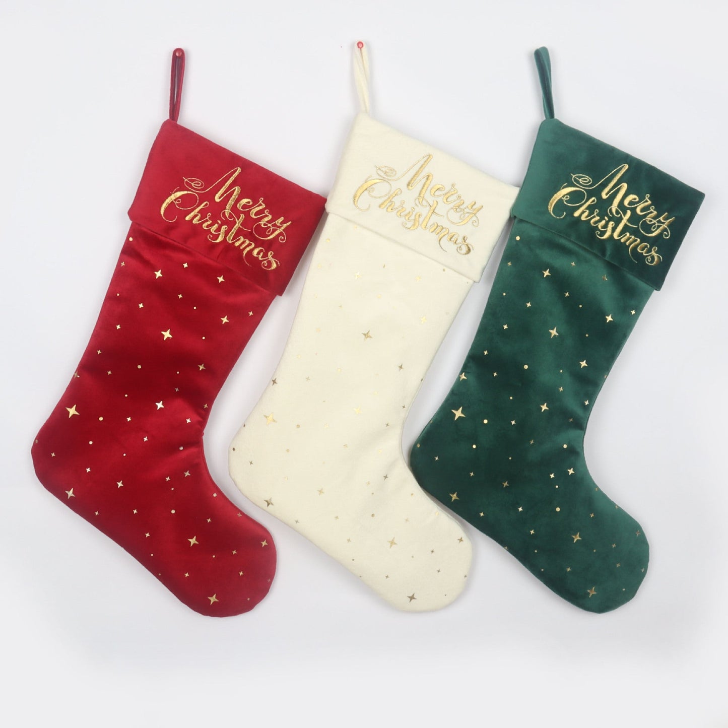 Elegant Christmas Stockings with Gold Foil Embroidery