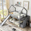 Lit superposé maison jumeau sur jumeau avec toboggan et escalier de rangement - Gris