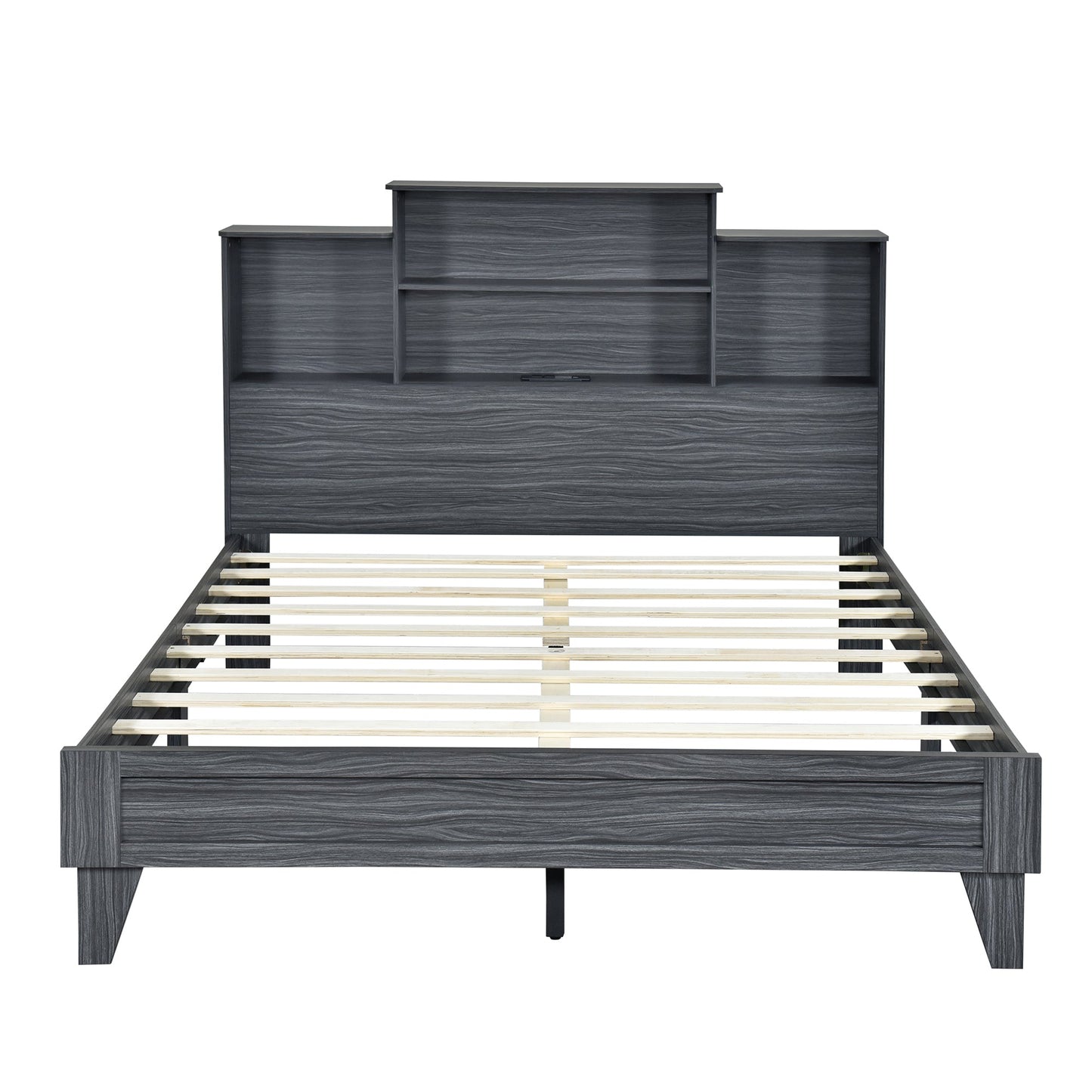 Queen Size Storage Platform Bed Frame with USB Charging - Gray