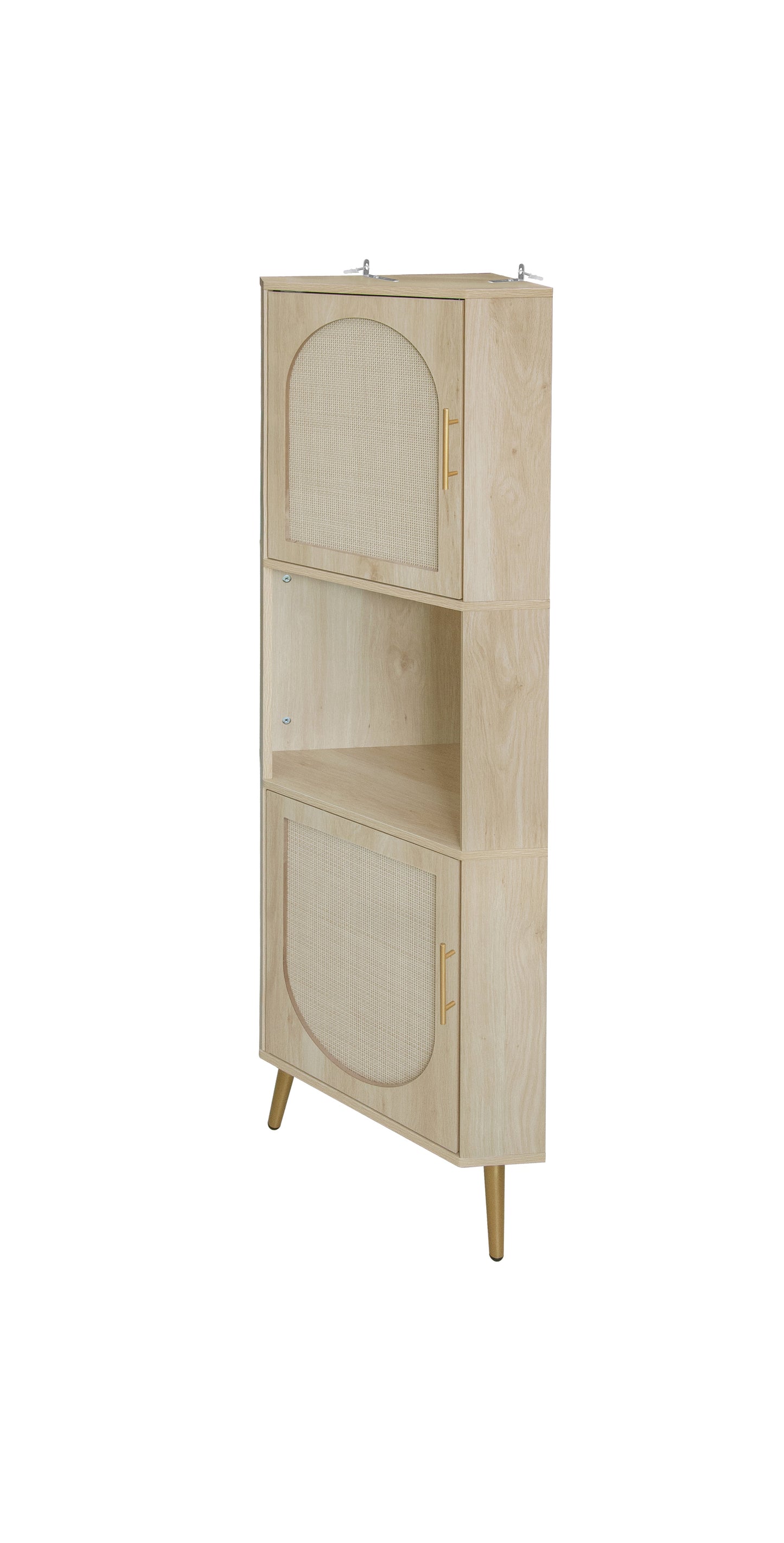 Corner cabinet ,Rattan door,Freestanding Corner Tables For Small Spaces, Corner Shelf Stand For Living Room, Kitchen, Bathroom - Korvel