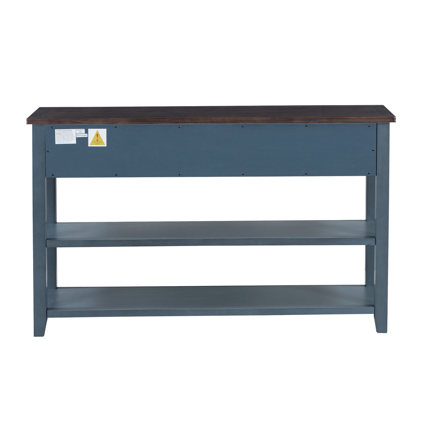Retro Design Console Table with Two Open Shelves, Pine Solid Wood Frame and Legs for Living Room (Antique Navy+Espresso) - Korvel