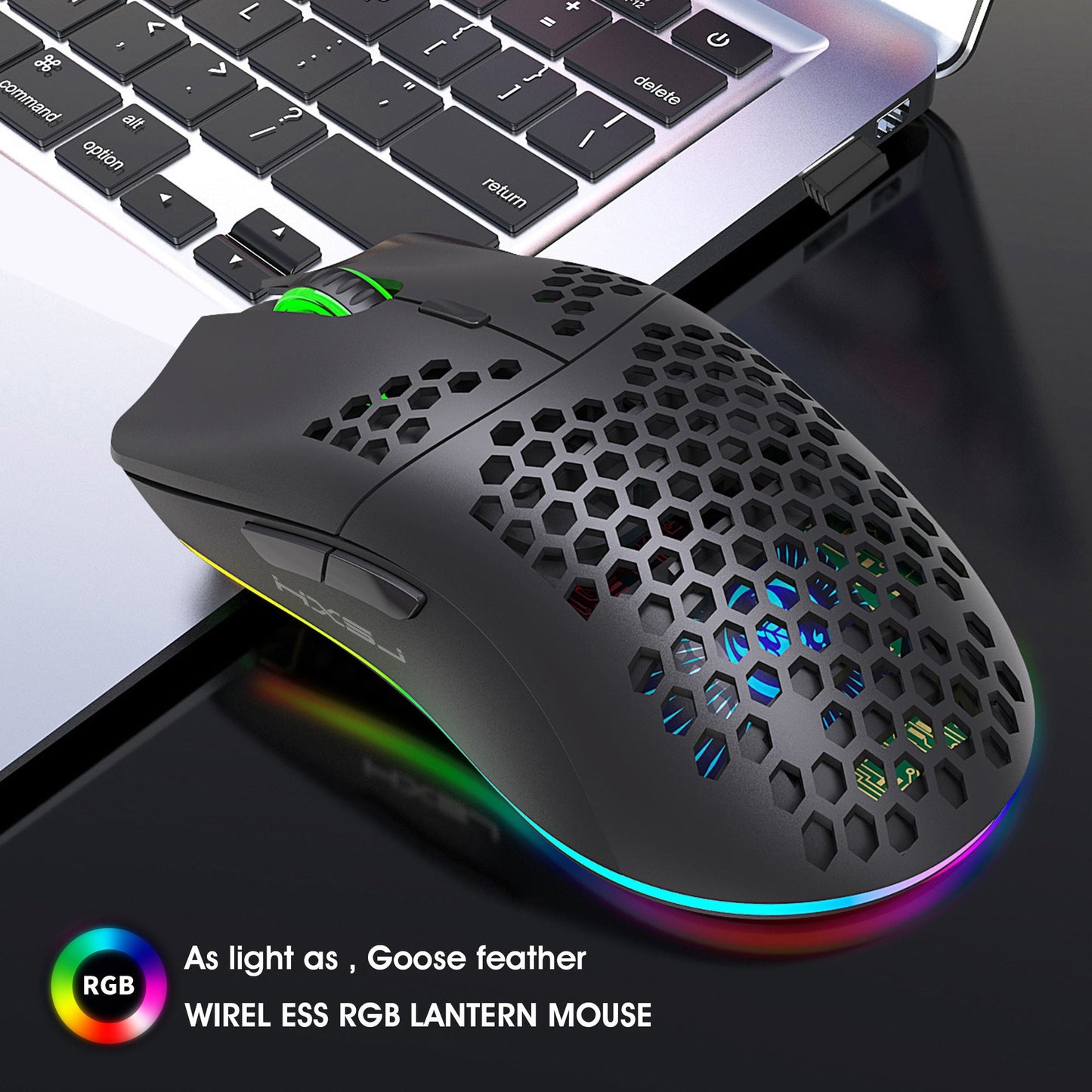 Souris de jeu sans fil RGB légère avec batterie rechargeable