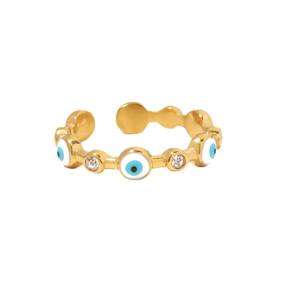 18K gold-plated stainless steel devil eye open ring Fashionable and versatile titanium steel ring for women - Korvel