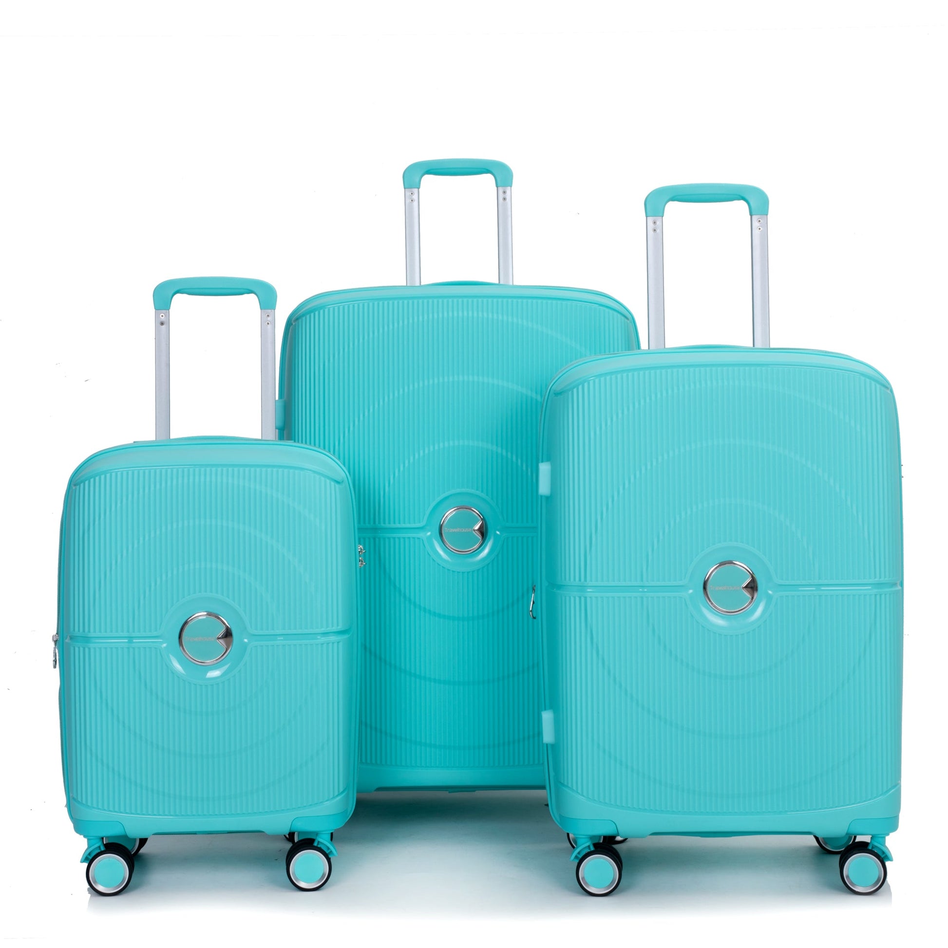 Expandable Hardshell Suitcase Double Spinner Wheels PP Luggage Sets Lightweight Durable 3-Piece Set (20/24/28) , Lake Blue - Korvel