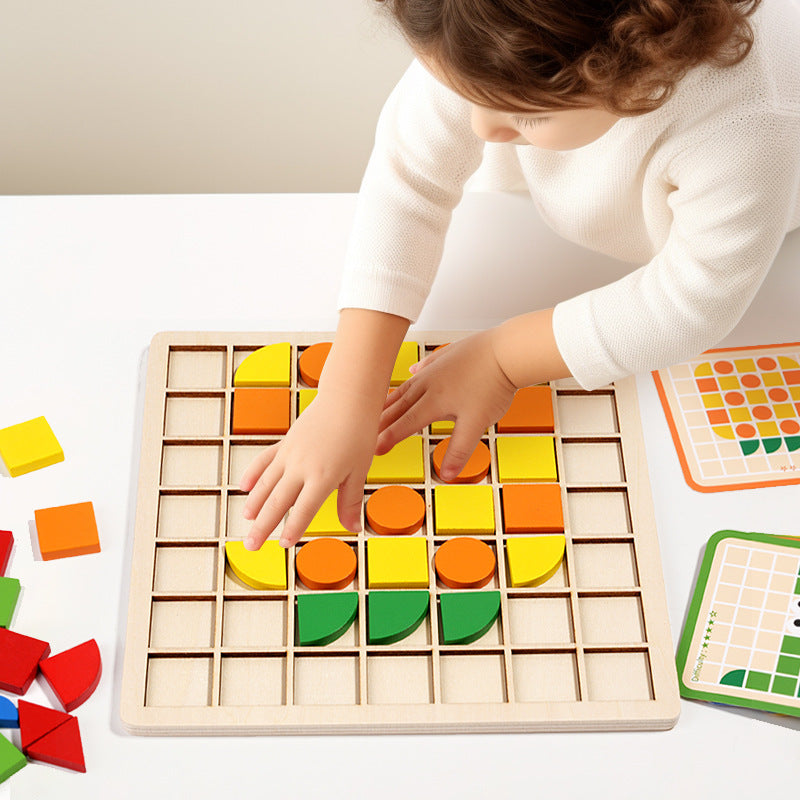 Wooden children's mosaic 3D building blocks, three-dimensional puzzle, children's color cognition, early education and puzzle game - Korvel