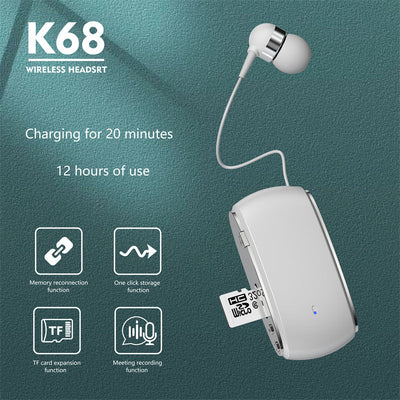 K68 New Collar style Bluetooth Earphones MP3 Earphones Wireless Telescopic Cable Single Ear Card Insertion Recording Earphones - Korvel