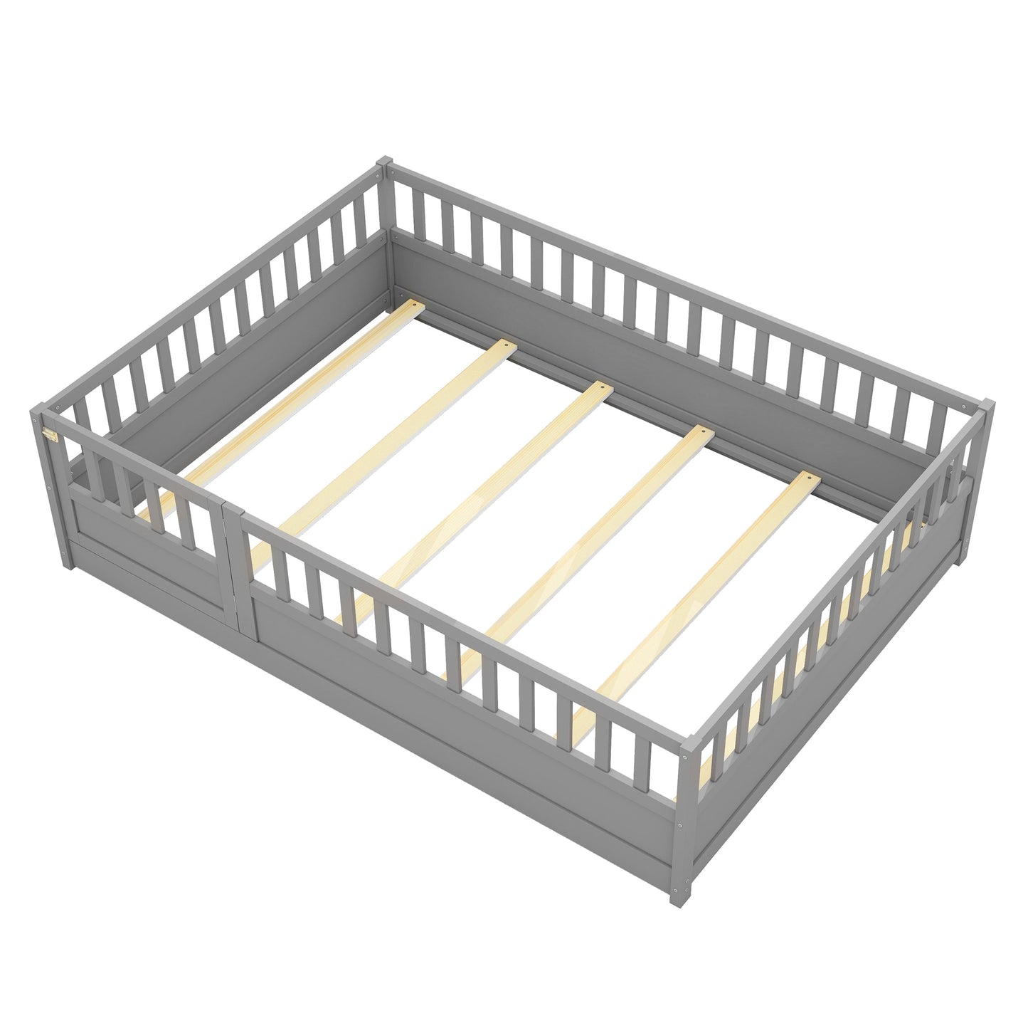 Full size floor bed, children's floor bed frame, Montessori wood floor bed, support Flat noodles gray - Korvel