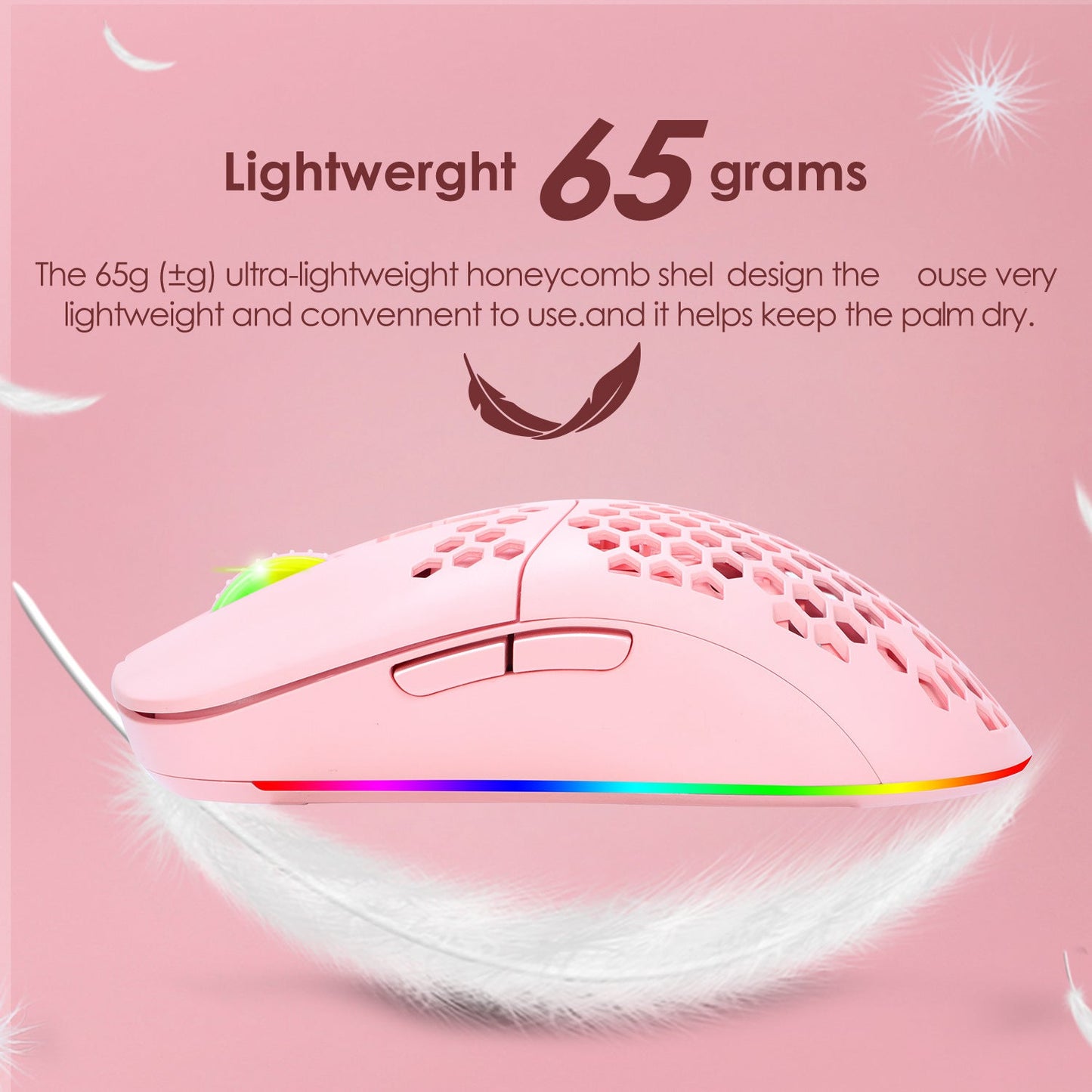 Charging hole the third mock examination Bluetooth wireless mouse lightweight mute cellular RGB light-emitting pink mouse - Korvel