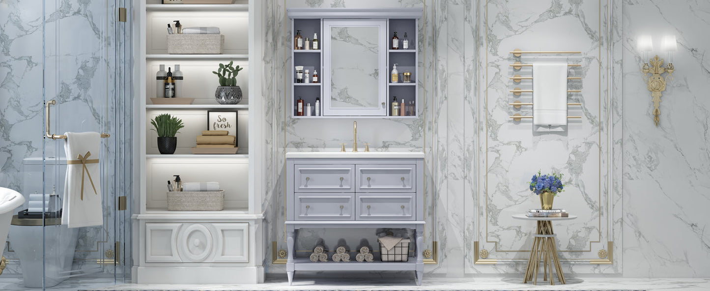 36'' Bathroom Vanity with Medicine Cabinet, Modern Mirror Cabinet with Adjustable Shelf, Bathroom Storage Cabinet with 4 Drawers - Korvel