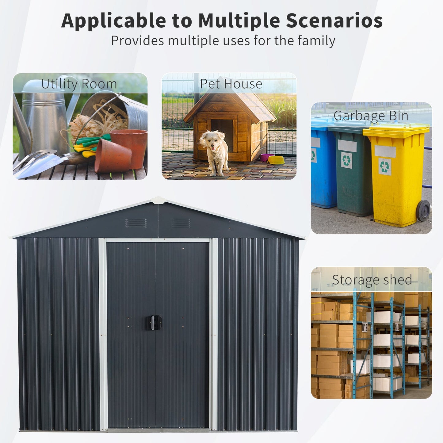 8ft x 10ft Outdoor Metal Storage Shed with Floor Base Black - Korvel