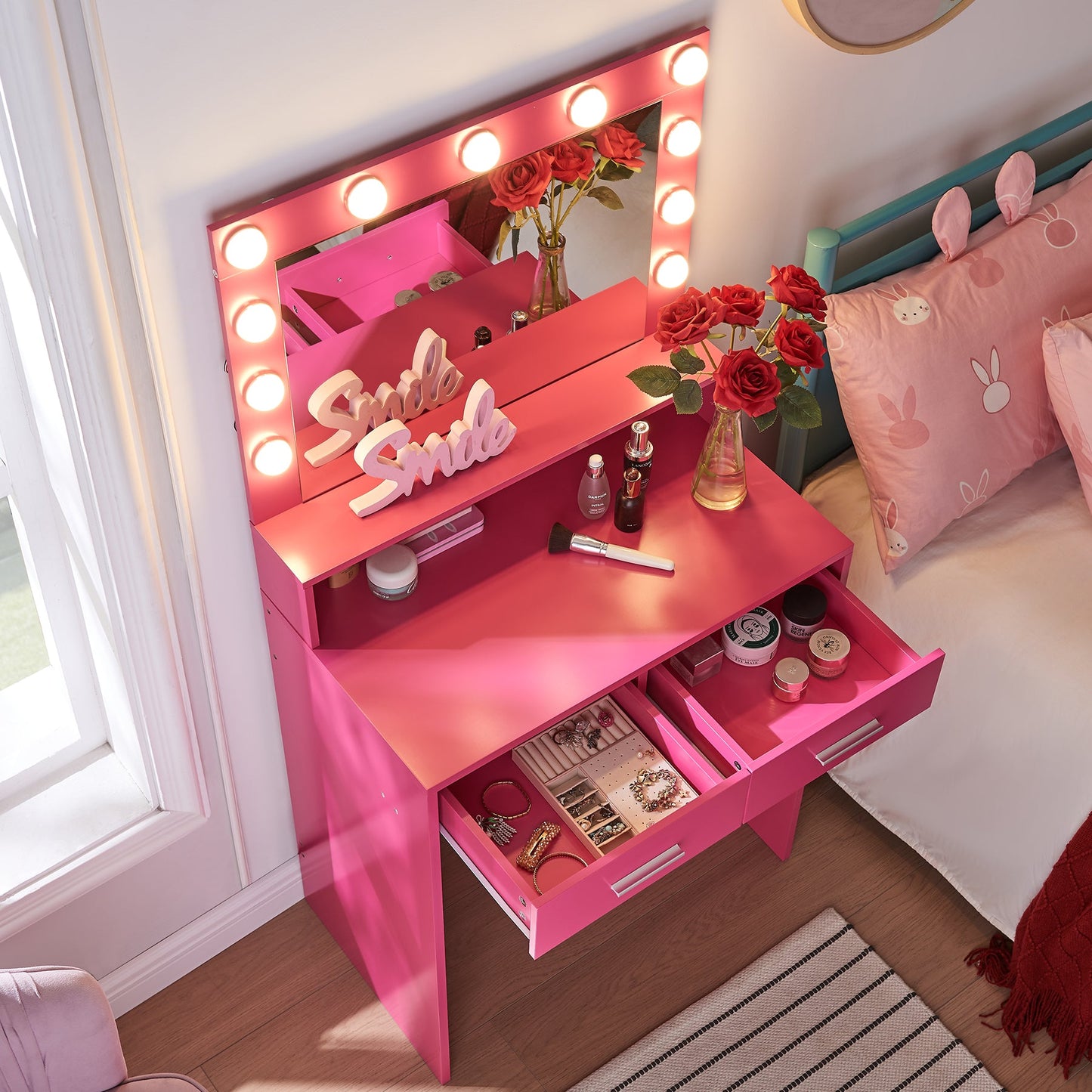 Escritorio de Maquillaje Elegante con Espejo y Luz