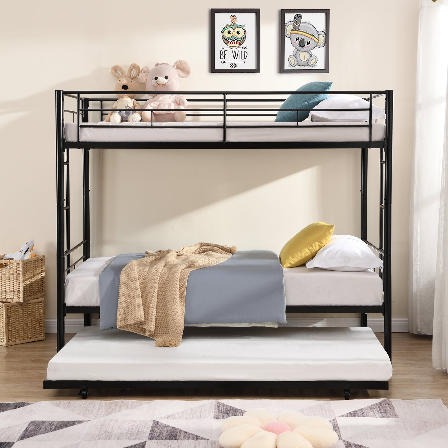 METAL Bunk Bed with trundle Black - Korvel