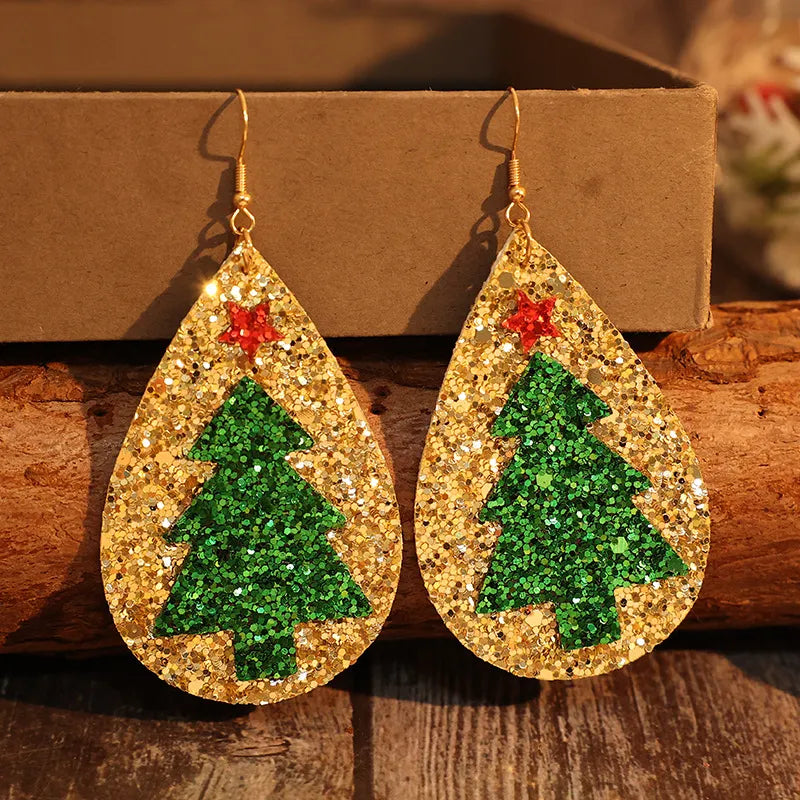 PU Leather Christmas Tree Earrings - Korvel