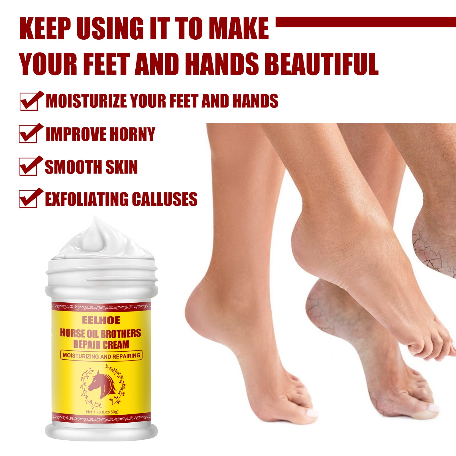 Horse Oil Hand And Foot Repair Cream, Chapped Skin Care Moisturizing And Anti-Peeling Repair Cream - Korvel