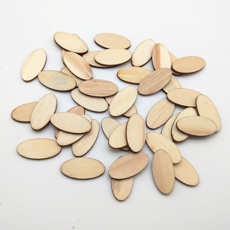 100pcs Elliptic Natural Wooden Chips Crafts For Handmade Card Diy Pattern Tag Scrapbooking Embellishment Wood Making - Korvel