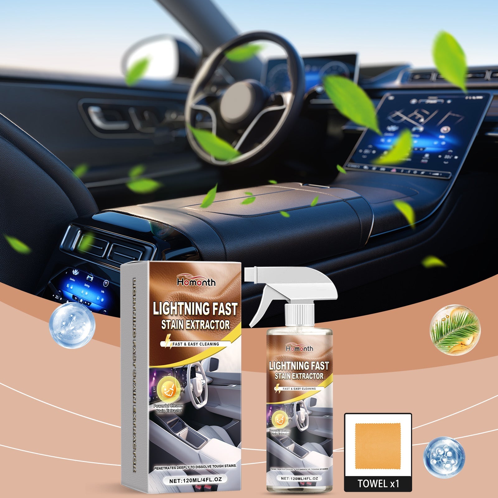 Car Interior Cleaning Agent, Leather Fabric Plastic Effective Cleaning And Stain Removal Cleaner - Korvel