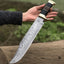 Legendary Crocodile Dundee Knife – 16” Handcrafted Damascus Steel Blade with Buffalo Horn or Leather Grip & Brass Guard + Leather Sheath - Korvel