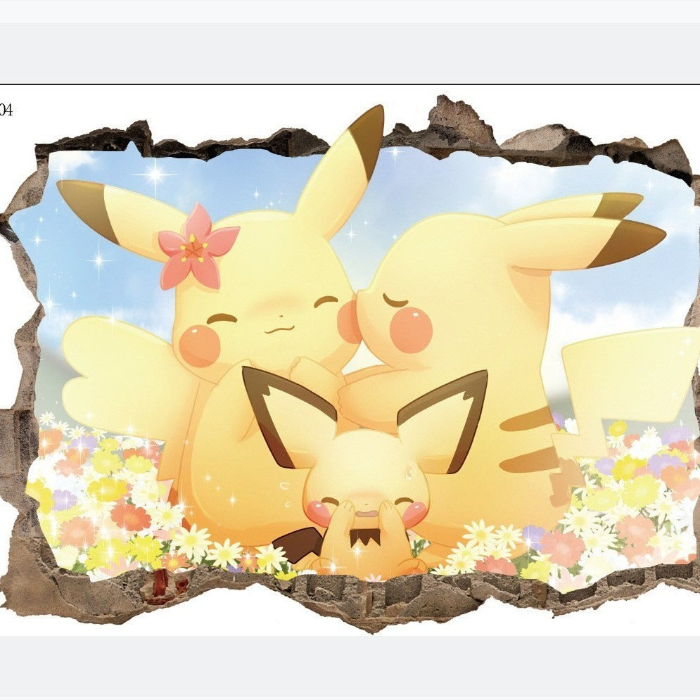 New 3D Pikachu Wall Sticker Pok é mon Wallpaper Self adhesive Cartoon Graffiti Anime Poster Children's Room PVC - Korvel