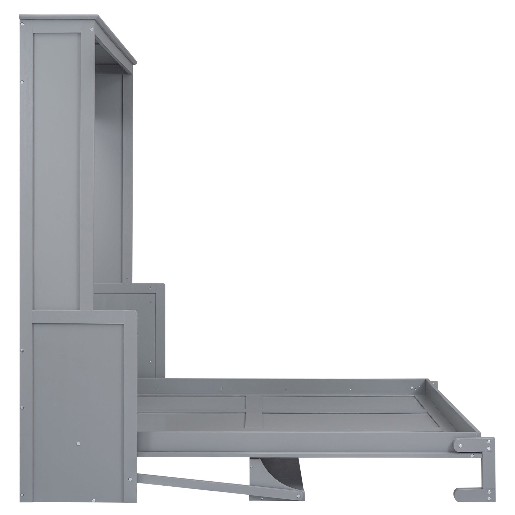 Queen Size Murphy Bed with a Shelf, Gray - Korvel