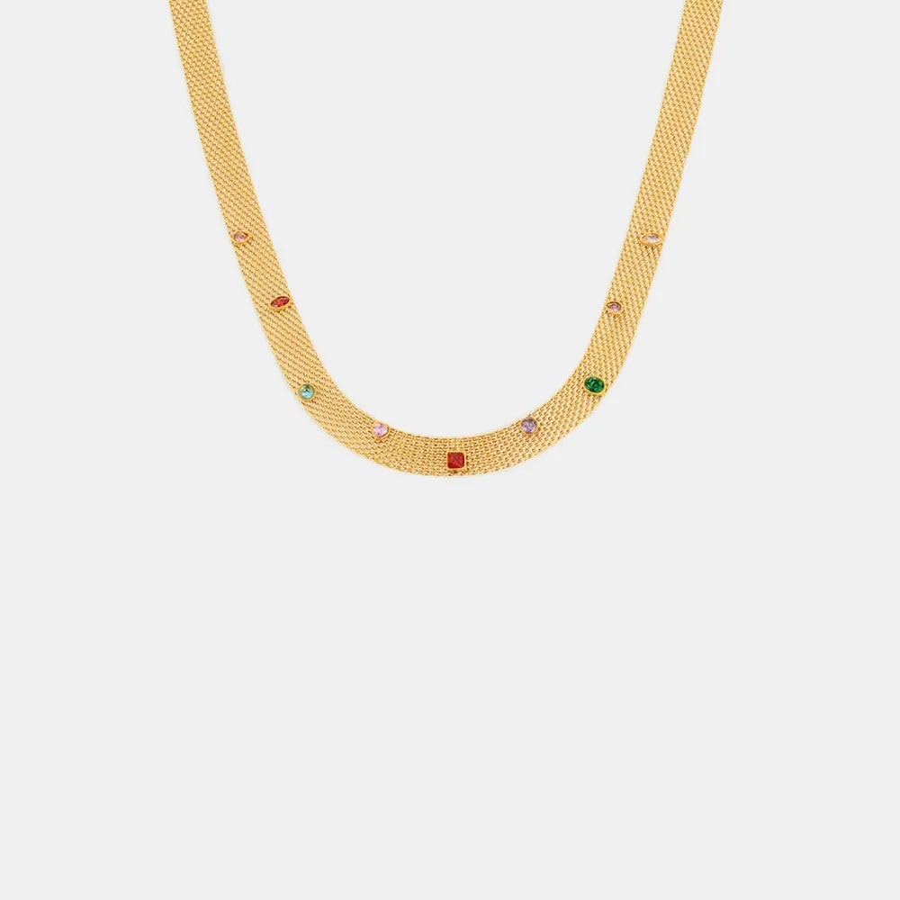 Geometric Colorful Zircon Necklace Titanium Steel PVD Plated Non Fading Jewelry - Korvel