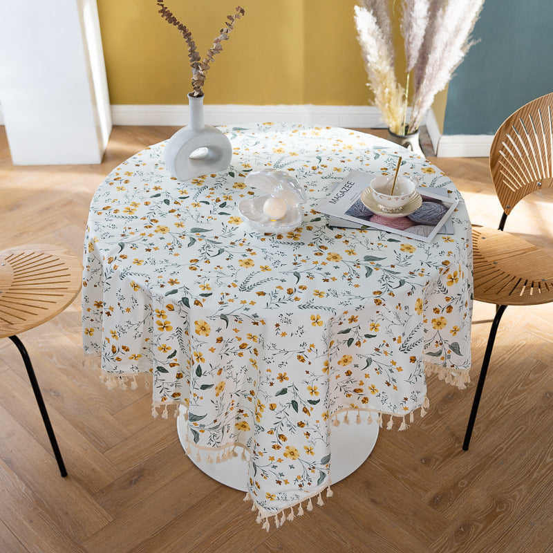 Pure Cotton Literary Nordic Japanese Tassel Tablecloth Printing Cover Towel Broken Flower Rectangular Tablecloth - Korvel