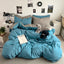 Washed Cotton Solid Color Double Spliced Four-Piece Bedding Set - Sheet, Quilt Cover, Pillowcases for Employee and Dormitory Use - Korvel