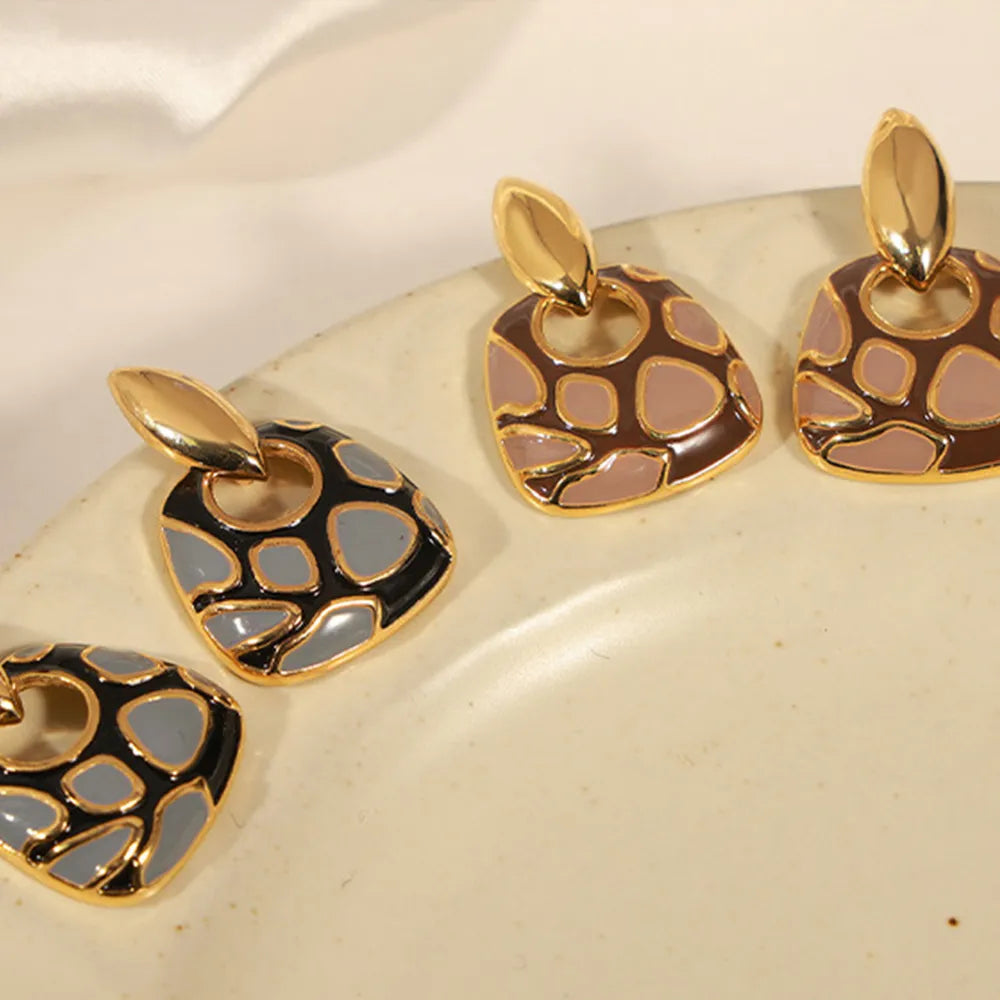 Geometric glazed enamel leopard print earrings fashionable and elegant accessories - Korvel