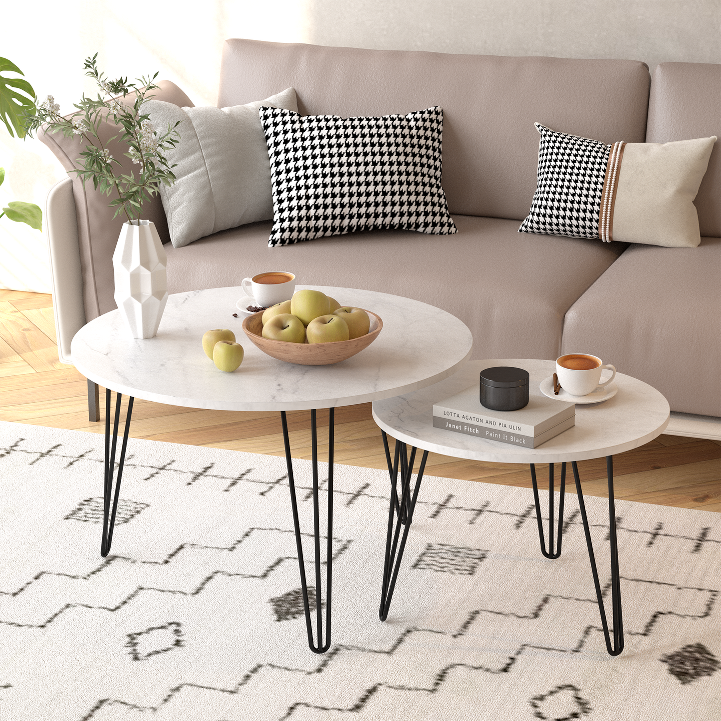 Ensemble de 2 tables basses rondes empilables de 27,56'' - Blanc