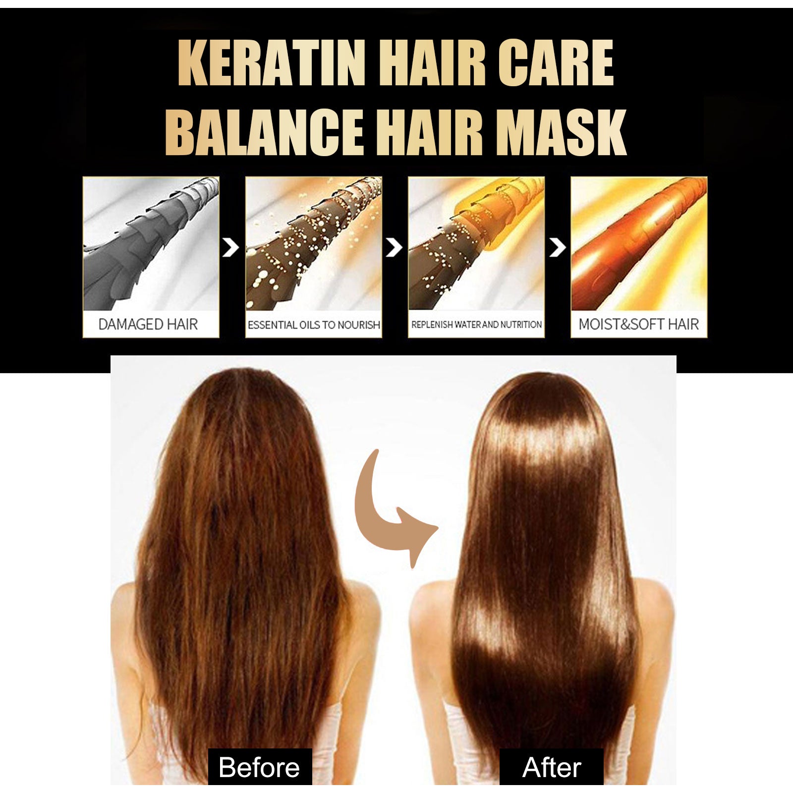 Keratin Hair Care Balance Hair Mask, Repair Frizzy Dry Hair Smooth Moisturizing And Nourishing Hair Mask - Korvel