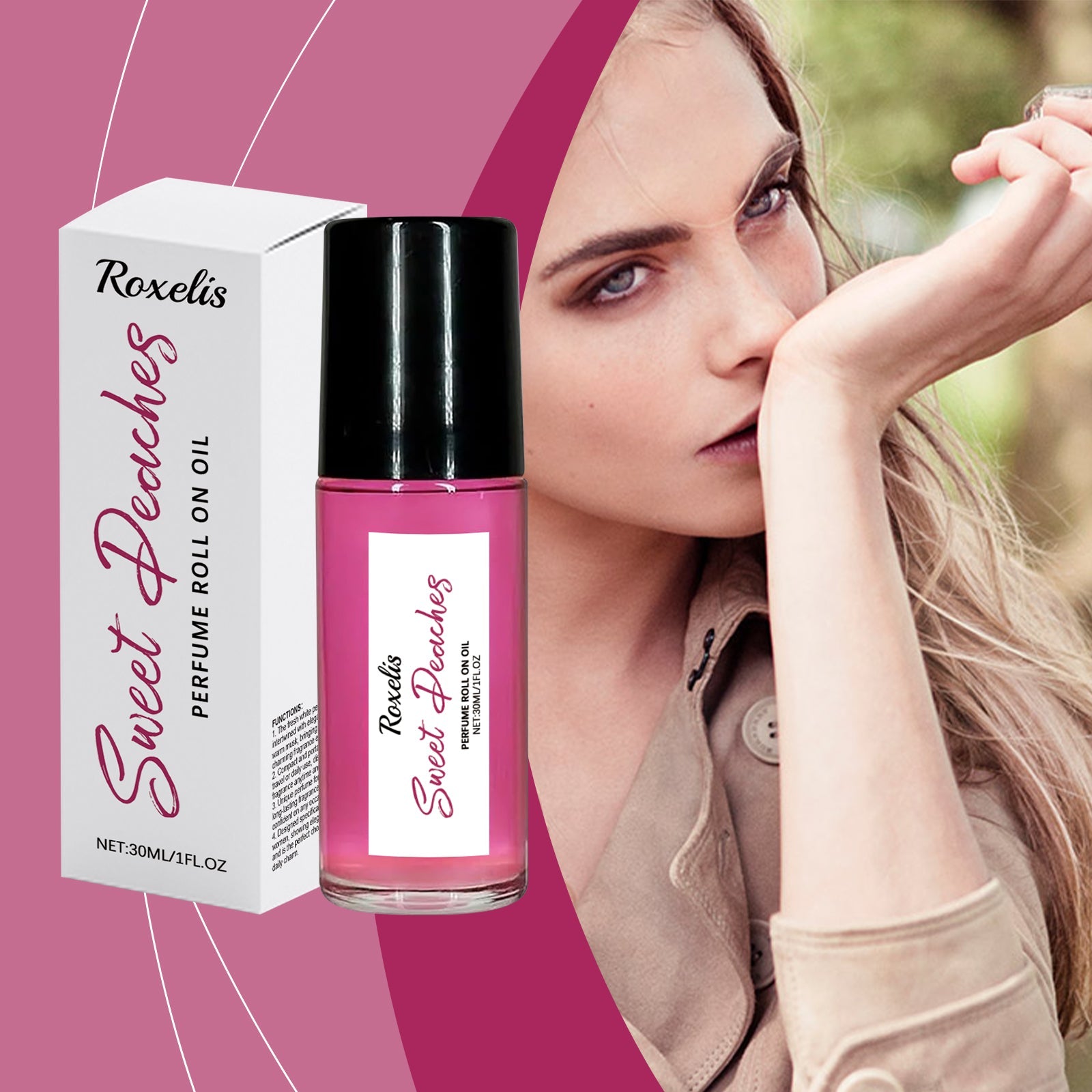 Peach Pink Ball Perfume, Small Fresh Roller Perfume Fresh Light Fruit Peach Ball Perfume - Korvel