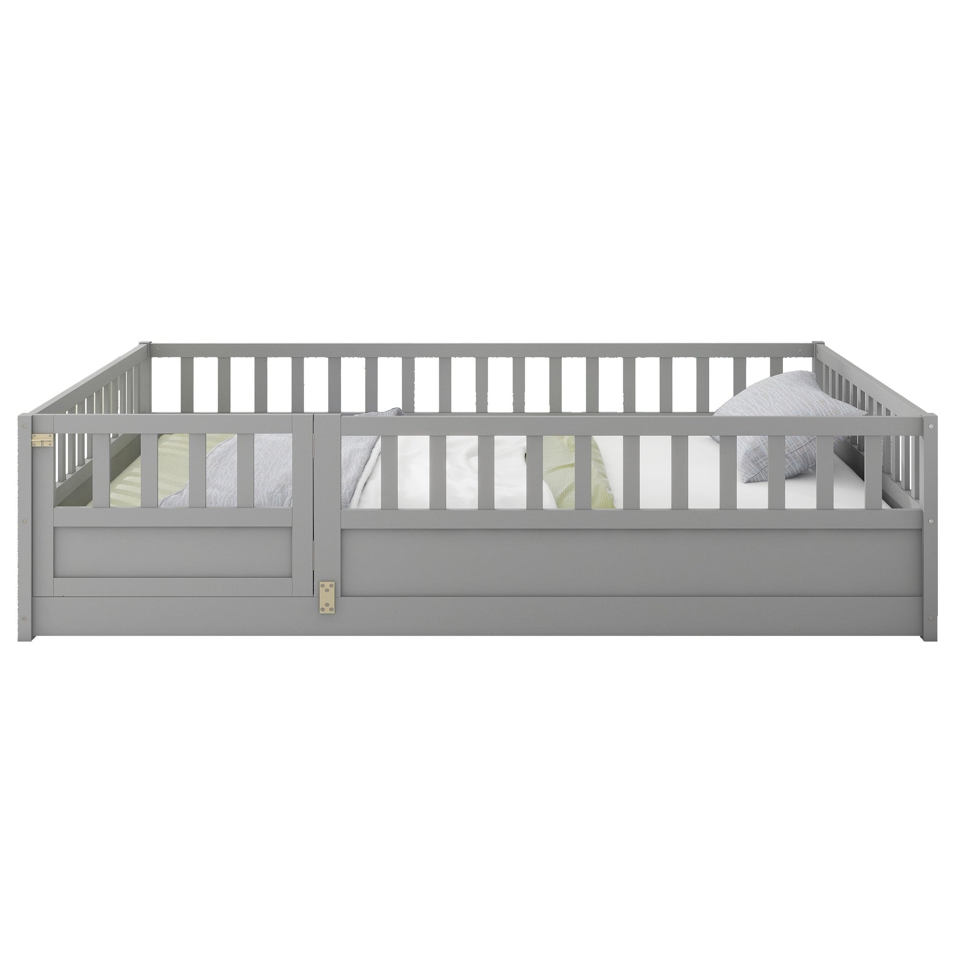 Full size floor bed, children's floor bed frame, Montessori wood floor bed, support Flat noodles gray - Korvel