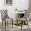Tufted solid wood velvet cushioned dining chair, gold-plated stainless steel nail leg heads, 2 pieces in gray and gold - Korvel