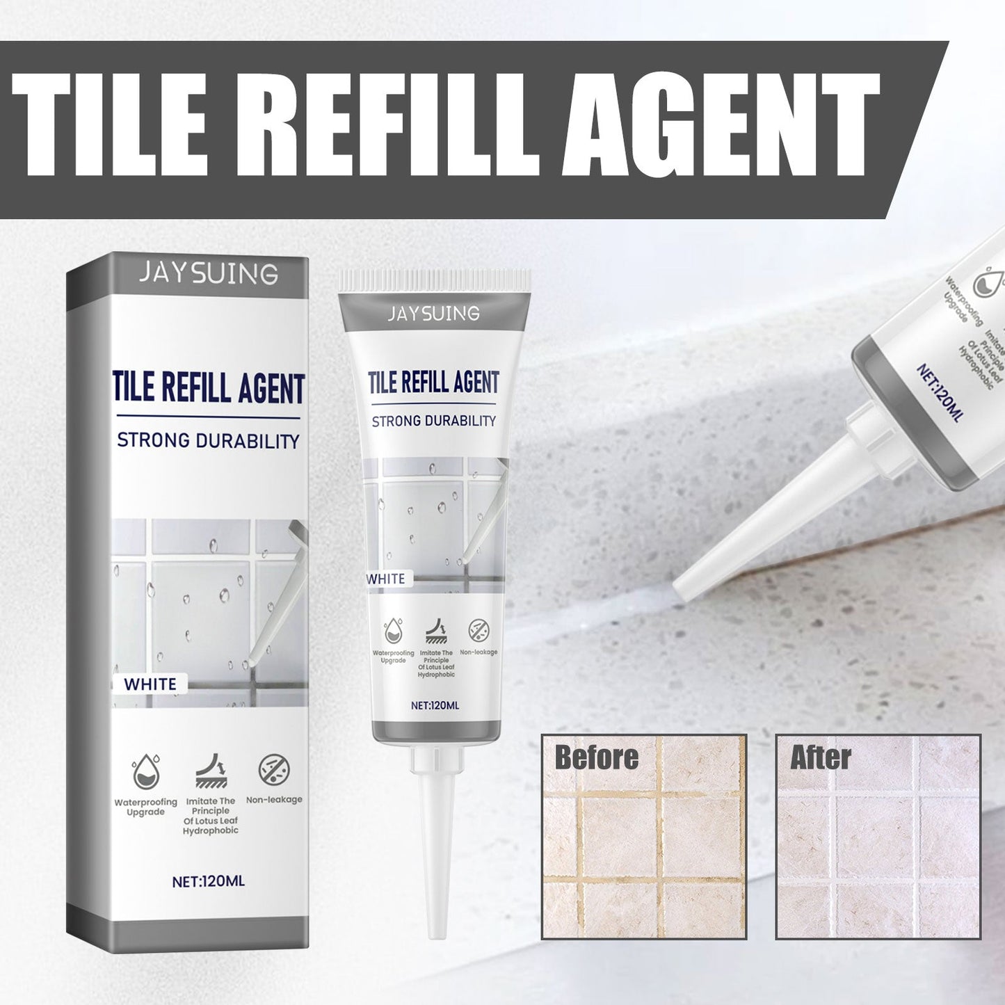 Tile Refill Agent, Kitchen Bathroom Waterproof Floor Mildew Proof Joint Tile Tip Sealant - Korvel