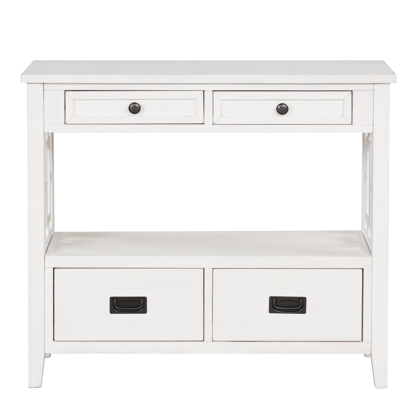 36'' Farmhouse Pine Wood Console Table Entry Sofa Table with 4 Drawers & 1 Storage Shelf (Antique White) - Korvel