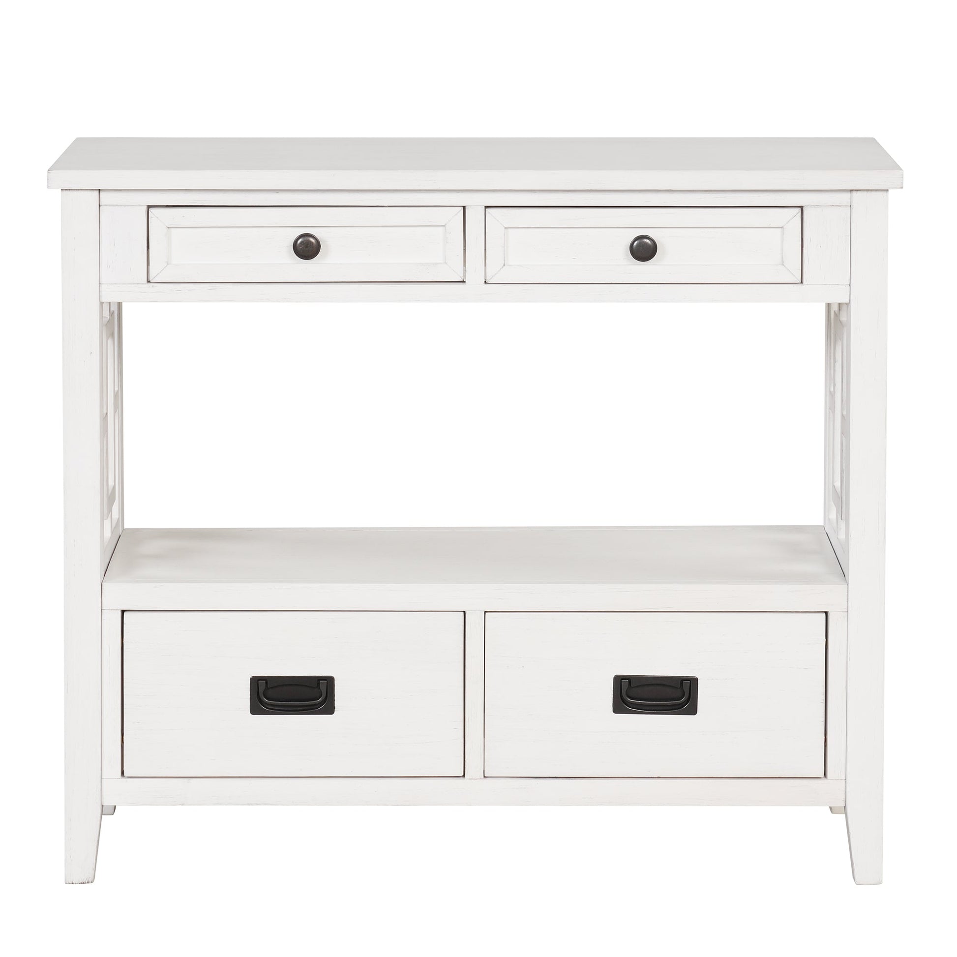 36'' Farmhouse Pine Wood Console Table Entry Sofa Table with 4 Drawers & 1 Storage Shelf (Antique White) - Korvel