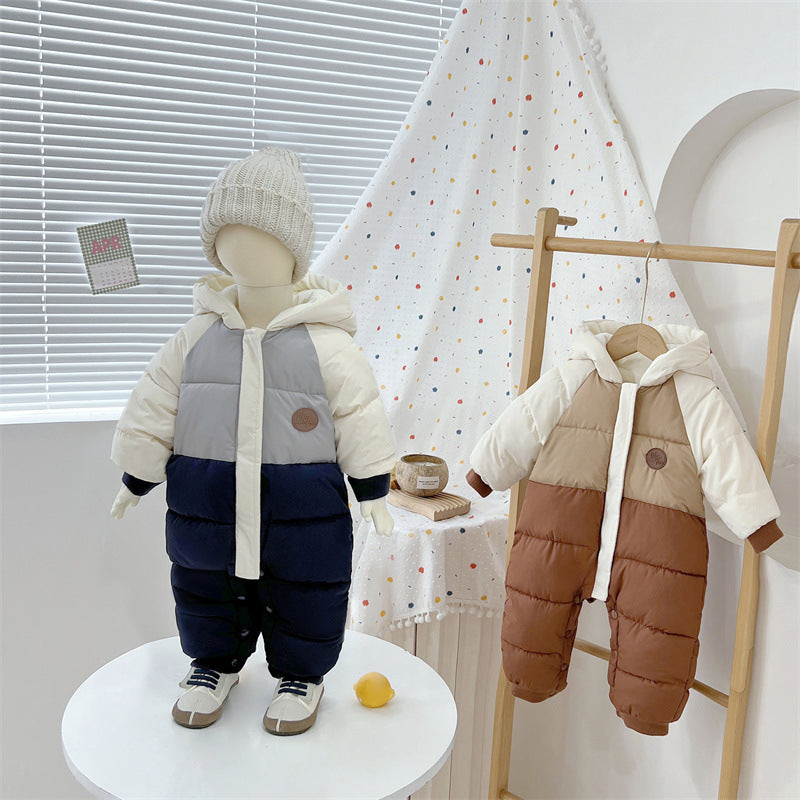 Baby down cotton jacket jumpsuit, autumn and winter clothes, khai clothes for men and women, baby clothes for going out, thick hugging clothes, winter climbing clothes - Korvel