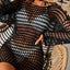 Knitted hollowed out pullover round neck long sleeved bikini swimsuit cover - Korvel