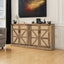 65-Inch Rustic Oak Color Faux Rattan Sideboard, Barn Door Rustic Style Sideboard, Living Room, Entryway, Bedroom - Korvel
