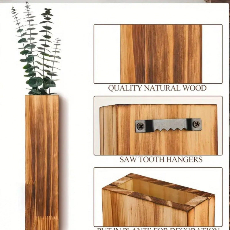 Wooden wall vase dried flower decoration green plant container pine wood wall hanging vase - Korvel