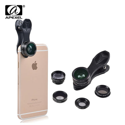 APEXEL 5 in 1 Fisheye Wide Angle Macro lens Telescope telephoto lens CPL Mobile Phone mini camera lens for iPhone Samsung xiaomi - Korvel