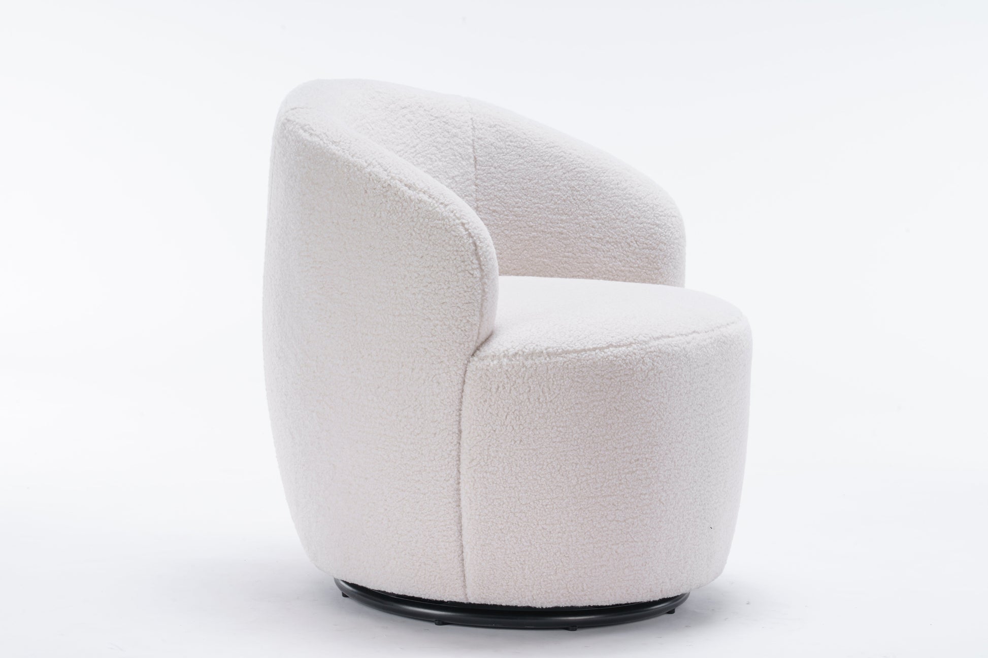 Teddy Fabric Swivel Accent Armchair Barrel Chair With Black Powder Coating Metal Ring Ivory White - Korvel