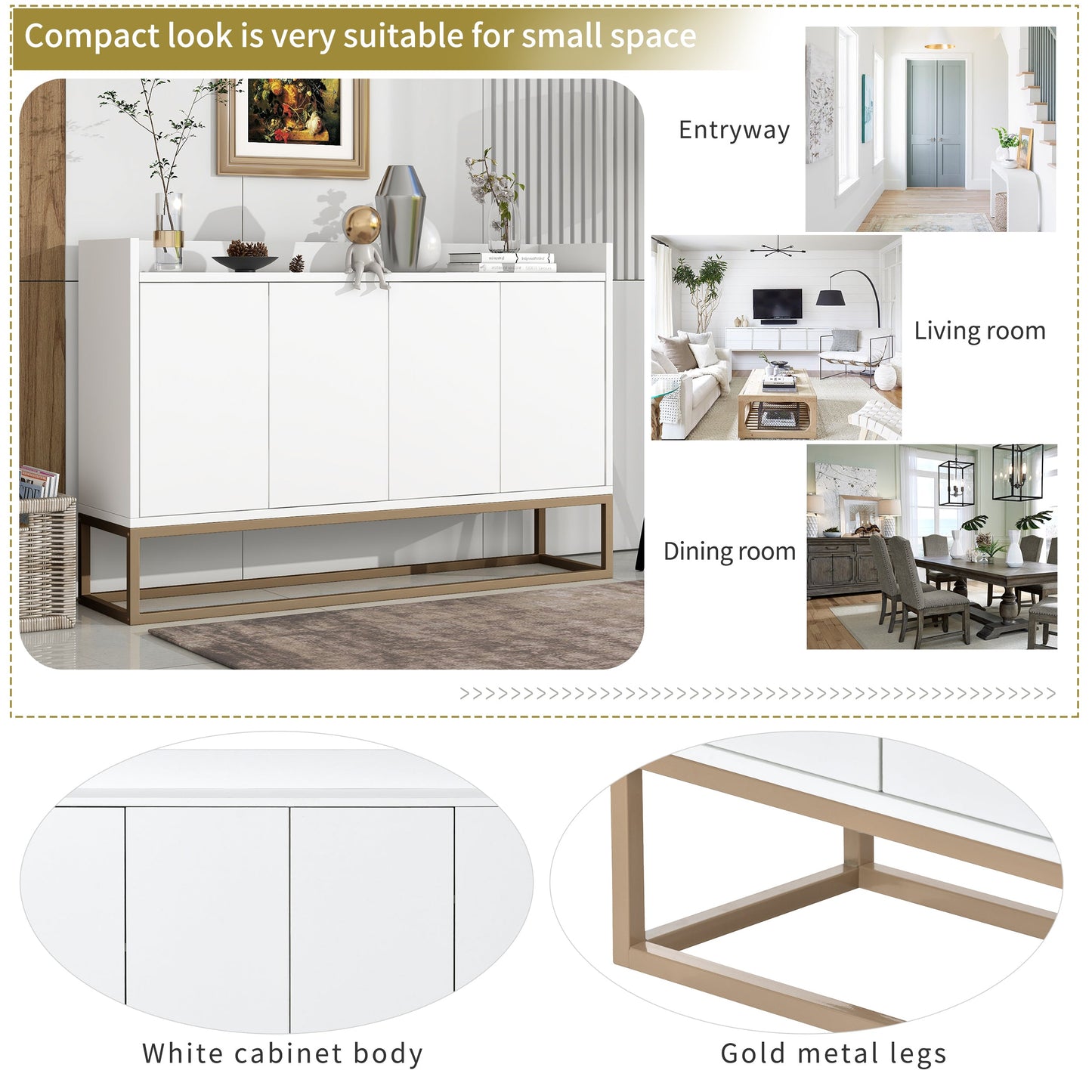 TREXM Modern Sideboard Elegant Buffet Cabinet with Large Storage Space for Dining Room, Entryway (White) - Korvel