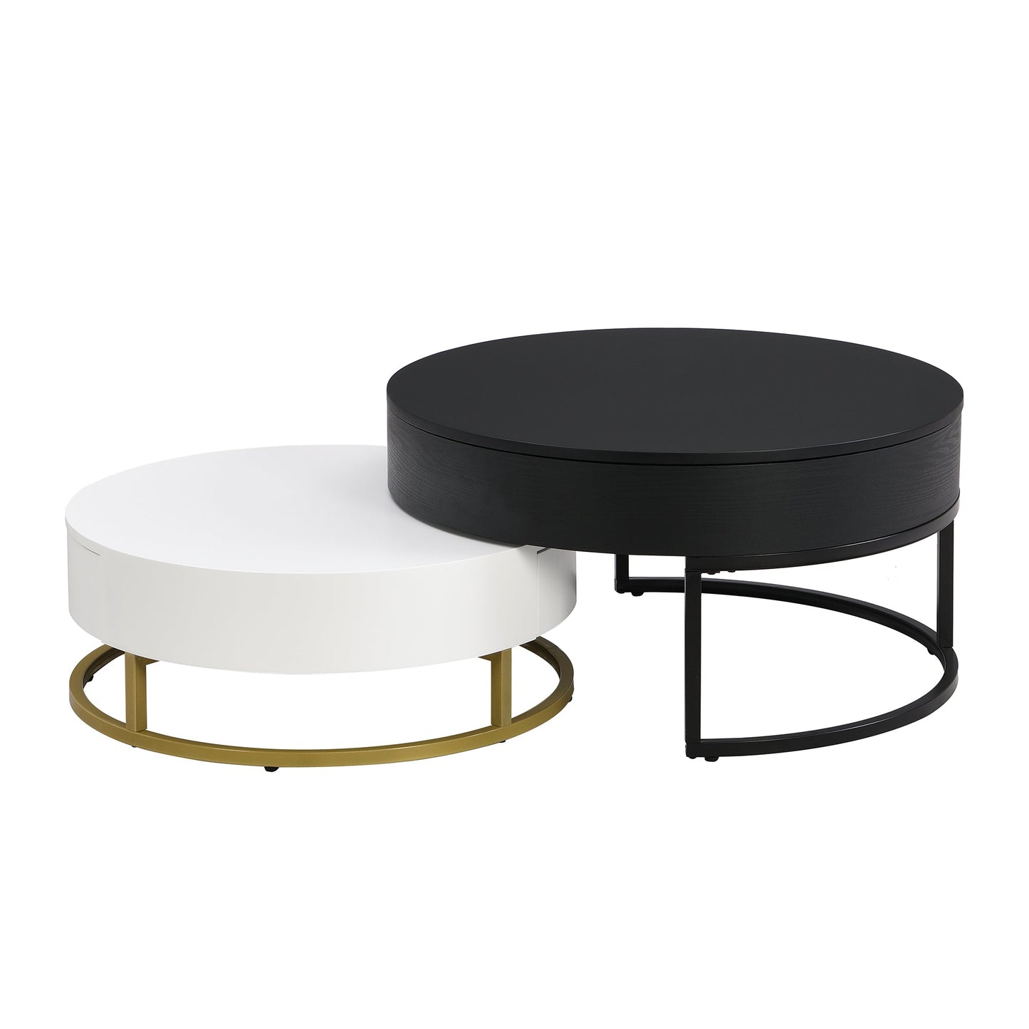 Tables basses empilables rondes modernes avec plateau relevable et tiroirs