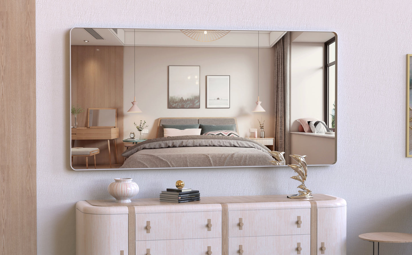 Large Movable Tray Bathroom Mirror with Aluminum Frame
