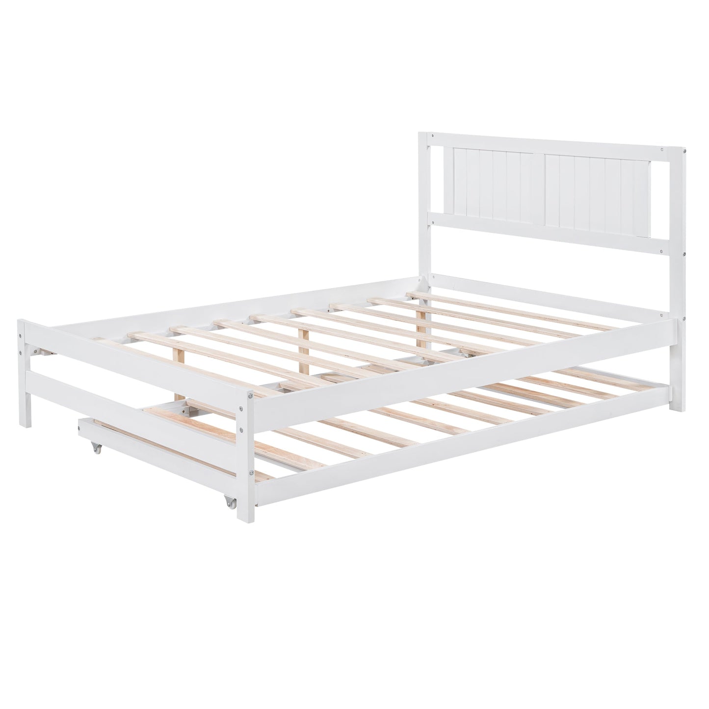Lit plateforme de taille complète avec trundle ajustable - Blanc
