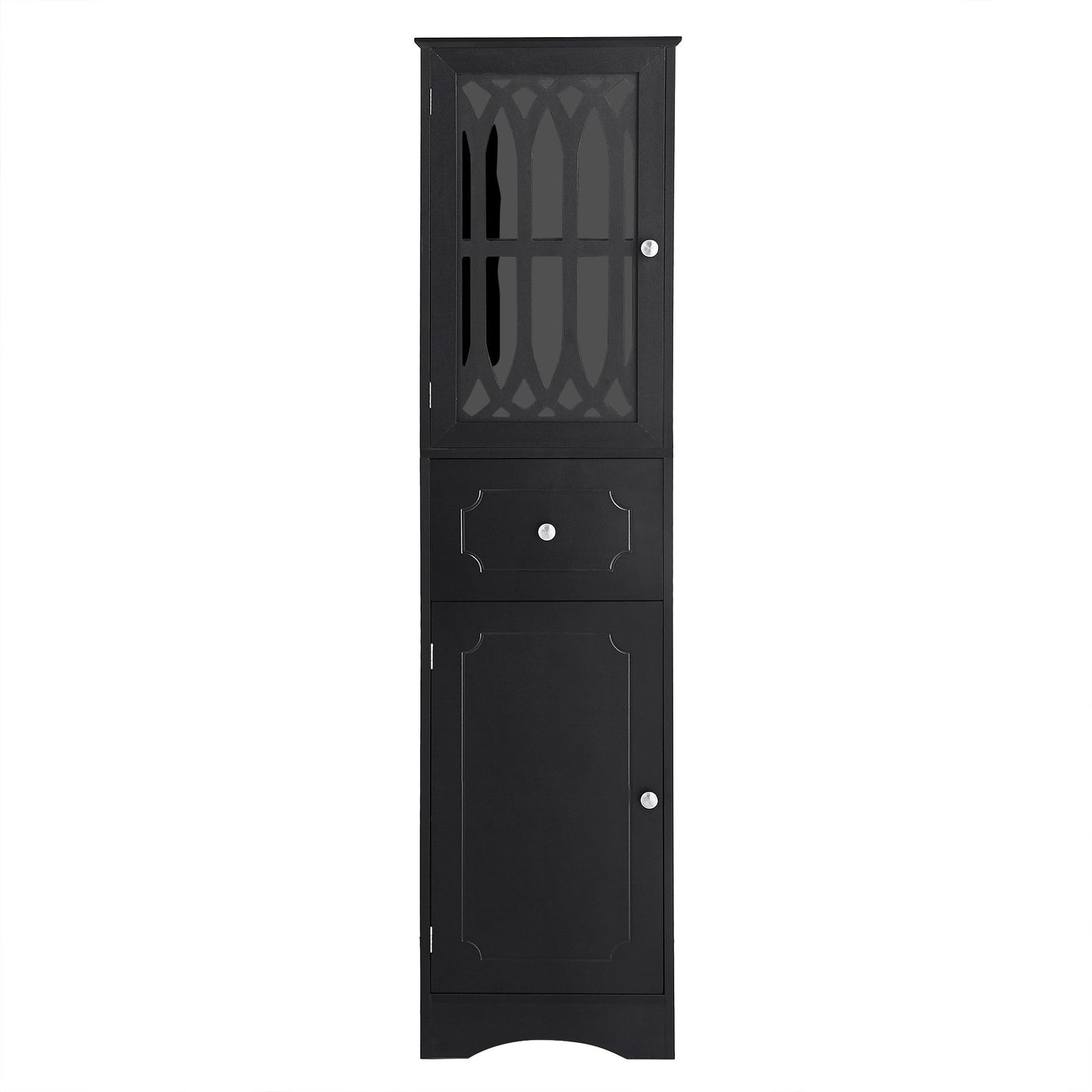 Tall Bathroom Cabinet, Freestanding Storage Cabinet with Drawer and Doors, MDF Board, Acrylic Door, Adjustable Shelf, Black - Korvel