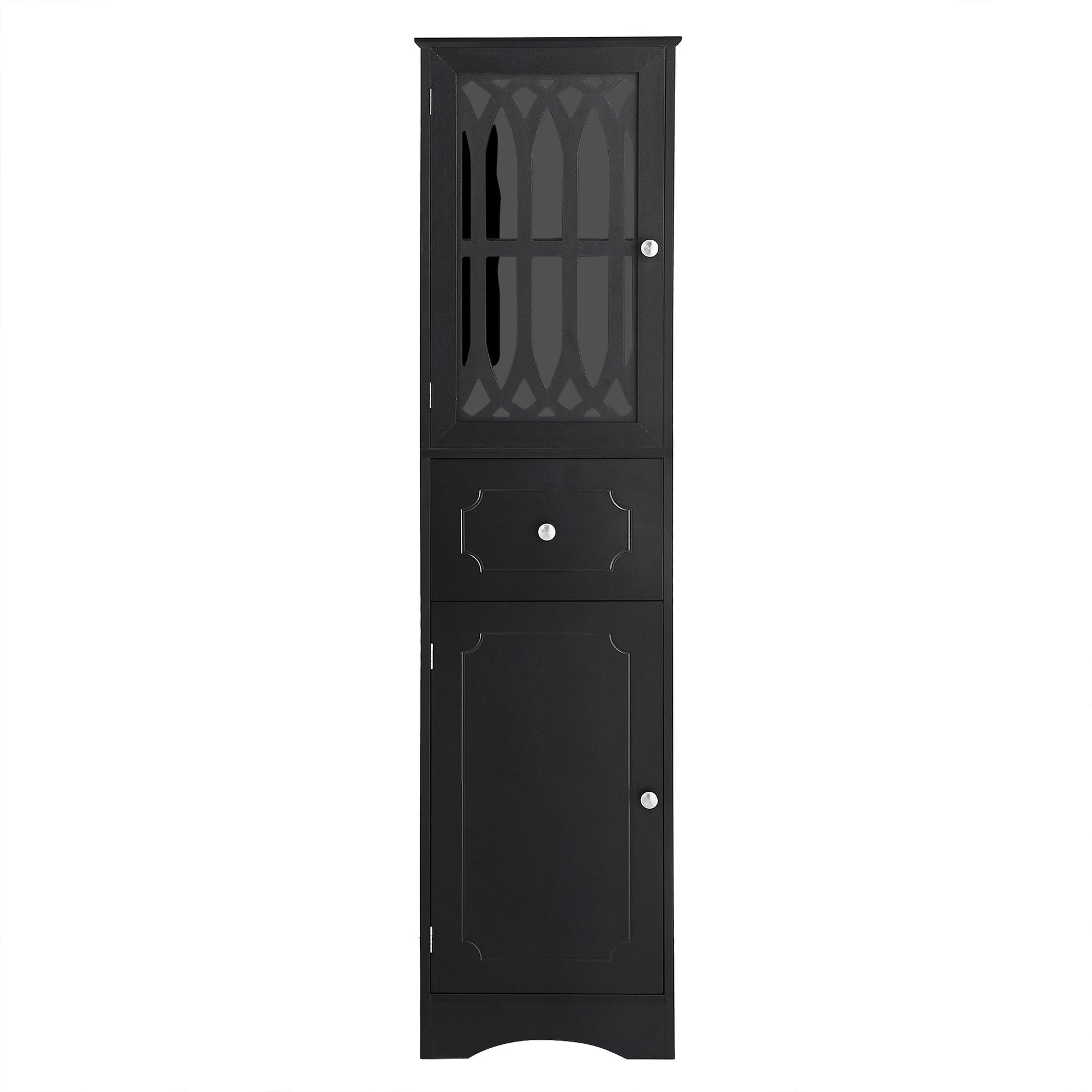 Tall Bathroom Cabinet, Freestanding Storage Cabinet with Drawer and Doors, MDF Board, Acrylic Door, Adjustable Shelf, Black - Korvel